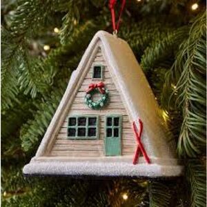 NWT - West Elm Charming Holiday House Ornament - White and Green
